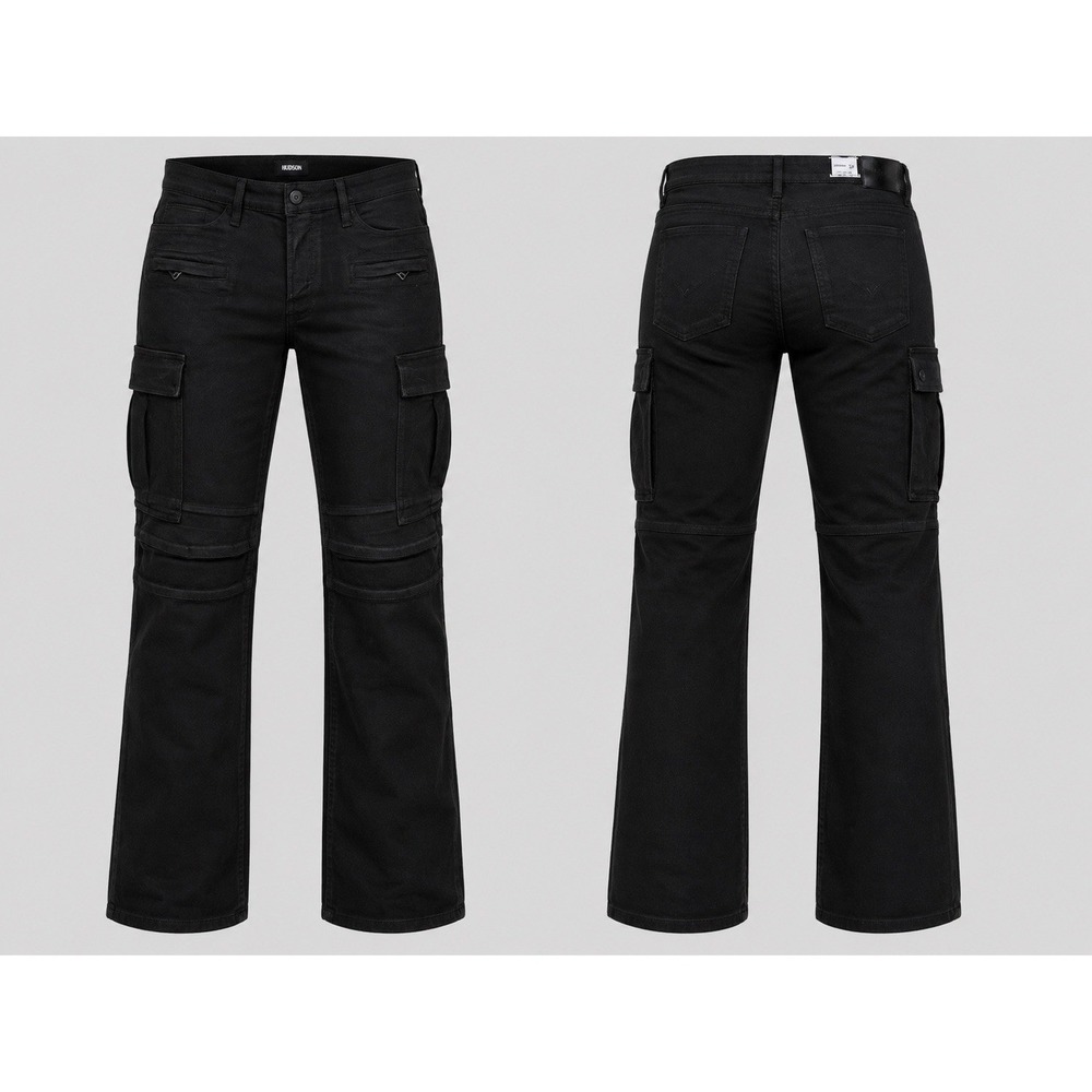Hudson Greyson Cargo Biker Moto Denim Jeans Men's 36 BLACK  Button Fly Closure